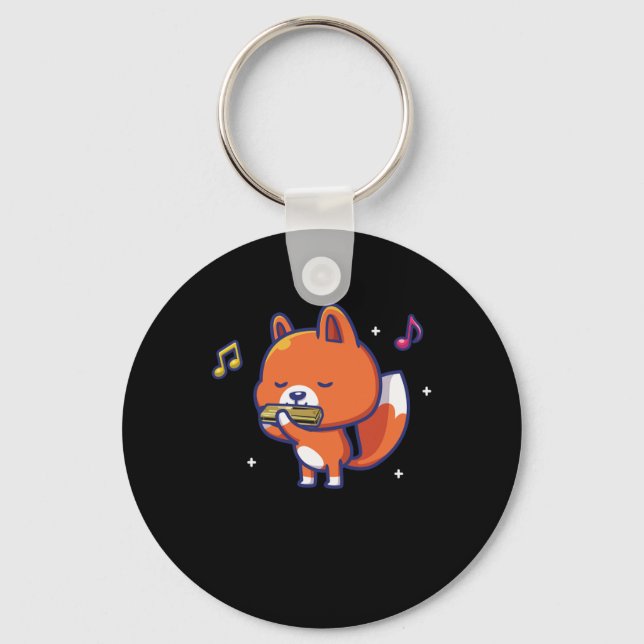 Fox Harmonica Instrument Blues Music Sound Gift Key Ring (Front)