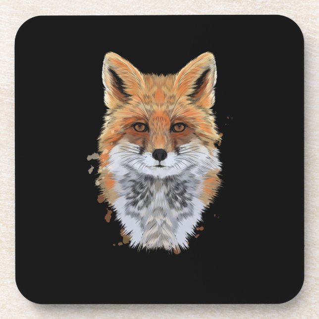 fox head portrait from splash watercolor coaster (Front)