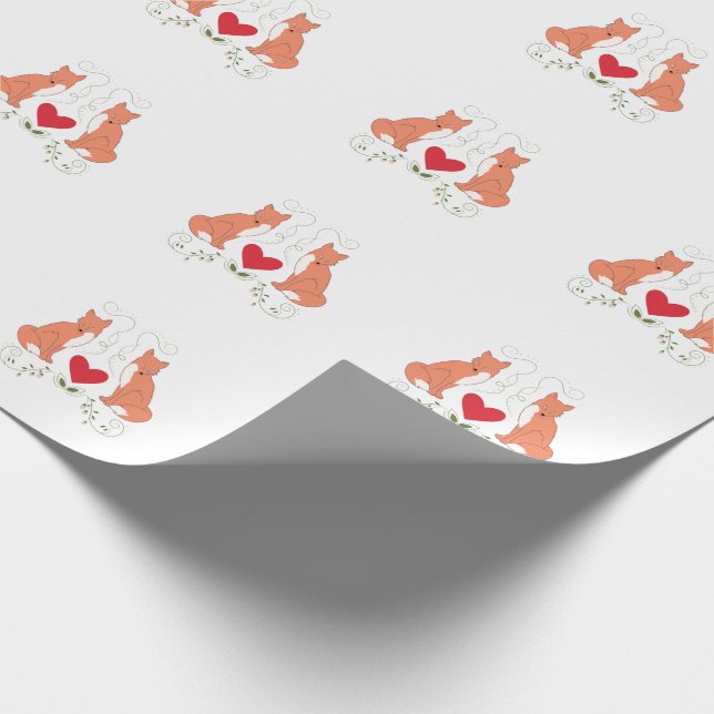 Fox & Heart Vine Print Wrapping Paper - White (Corner)