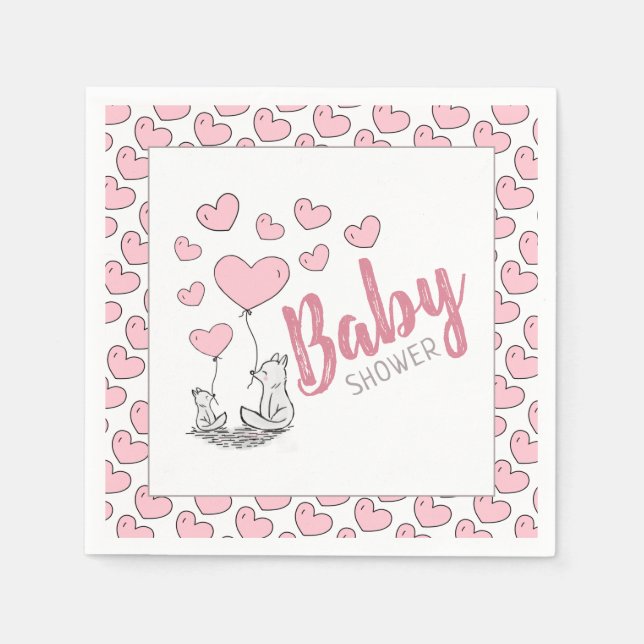 Fox Hearts Baby Shower Napkin (Front)