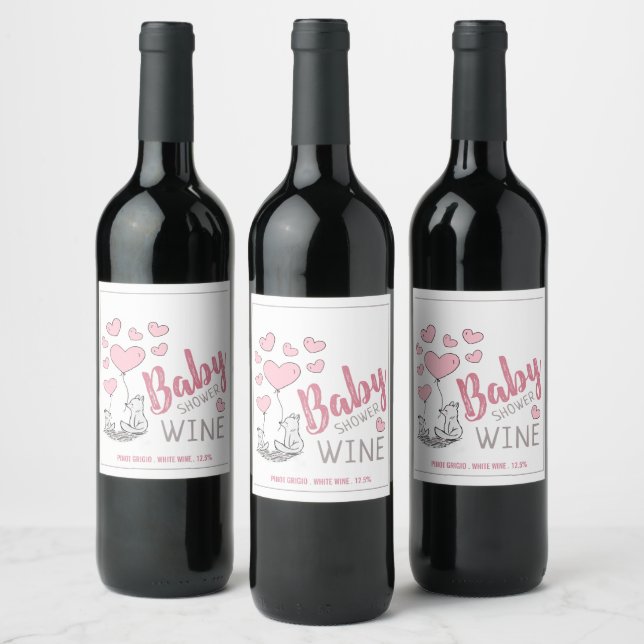 Fox Hearts Baby Shower Wine Label (Bottles)