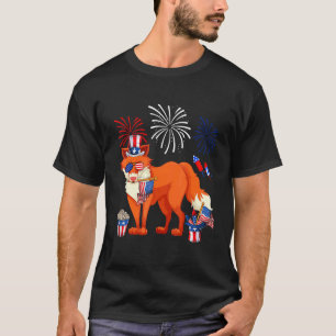 Fox Holding American Flag Sunglasses Happy 4th Of  T-Shirt