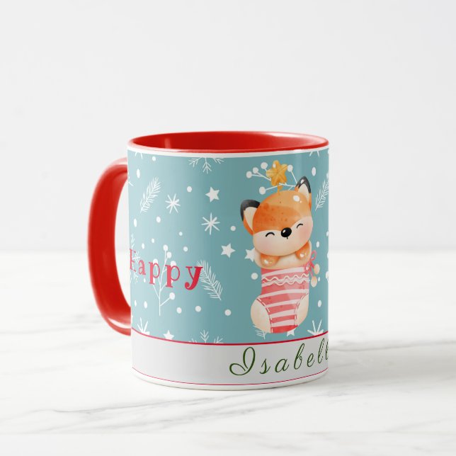 Fox Holidays Customise Text and Name Mug (Front Left)