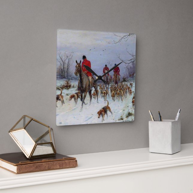 Fox Hunt Huntsmen and Hounds Returning Home  Square Wall Clock (Office)