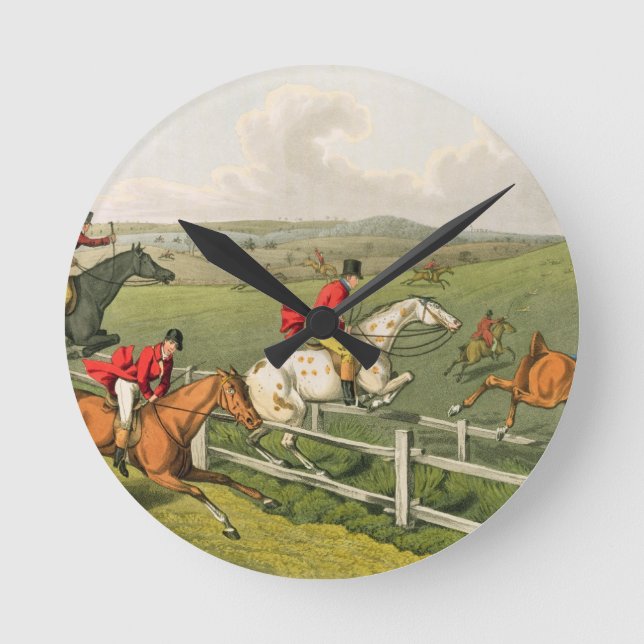 Fox Hunting, aquatinted by I. Clark, pub. by Thoma Round Clock (Front)