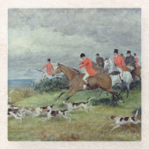 Fox Hunting in Surrey, 19th century Glass Coaster