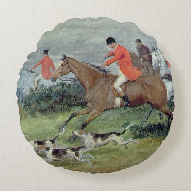 Fox Hunting in Surrey, 19th century Round Cushion (Front)