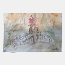 Fox Hunting Scene Tea Towel (Kitchen Towel)