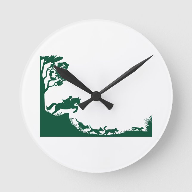 Fox Hunting Silhouette Round Clock (Front)