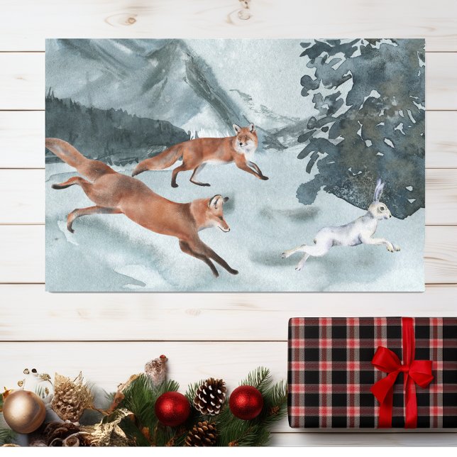 Fox Hunting Winter landscape Watercolor   Tissue Paper (Creator Uploaded)
