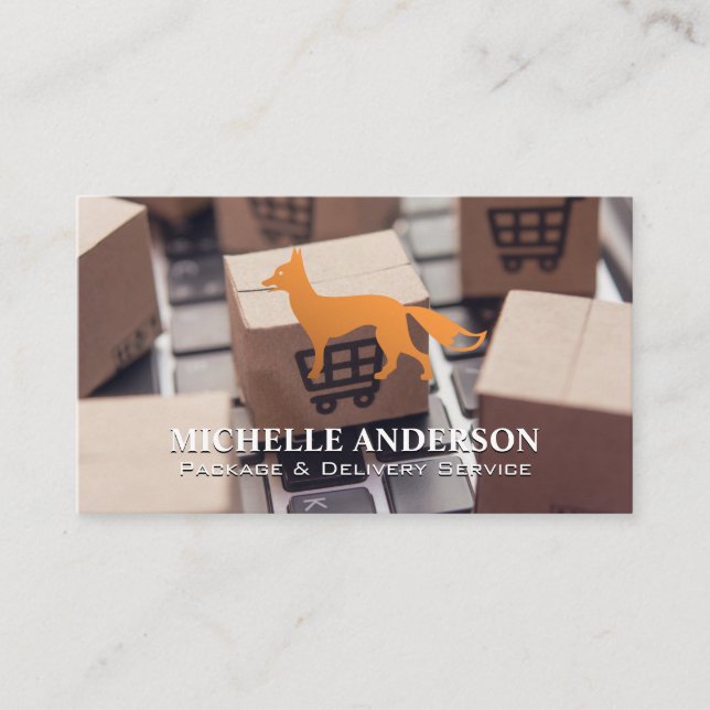 Fox Icon Packages on Laptop Business Card (Front)