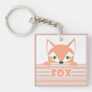 Fox illustration kids childish toy print key ring