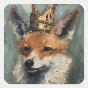 Fox in a Crown Square Sticker