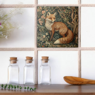 Fox in a Fairy Tale Woodland Forest Vintage Ceramic Tile