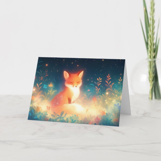 Fox in a Field of Night Blossoms Card (Front)