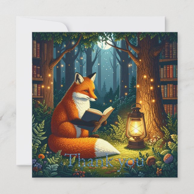 Fox in a Magical Forest Library Thank You Card (Front)