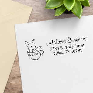 Fox in a Teacup Address Rubber Stamp