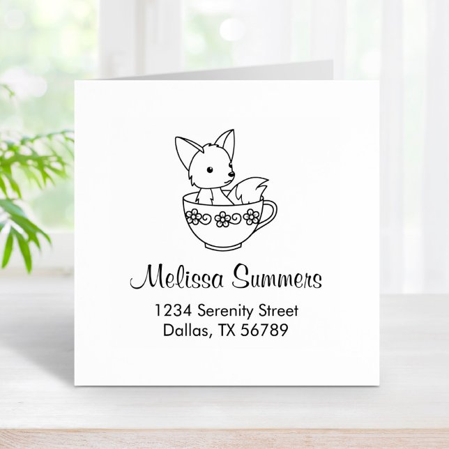 Fox in a Teacup Address Rubber Stamp (Creator Uploaded)