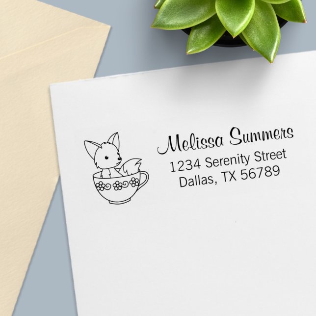 Fox in a Teacup Address Self-inking Stamp (Creator Uploaded)