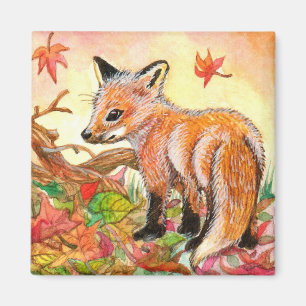 Fox in Autumn Leaves Magnet
