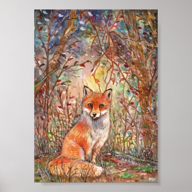 Fox in Autumn Woods Poster (Front)