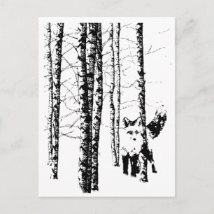 Fox in Birch Forest Modern Art Postcard