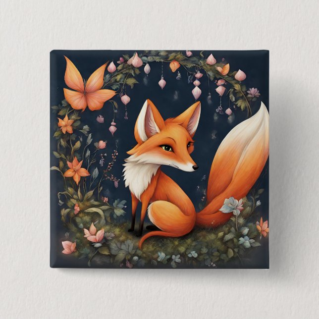Fox in Bloom 15 Cm Square Badge (Front)