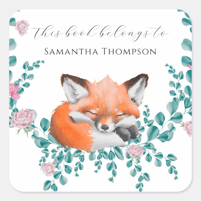 Fox in bloom - this book belongs to square sticker (Front)