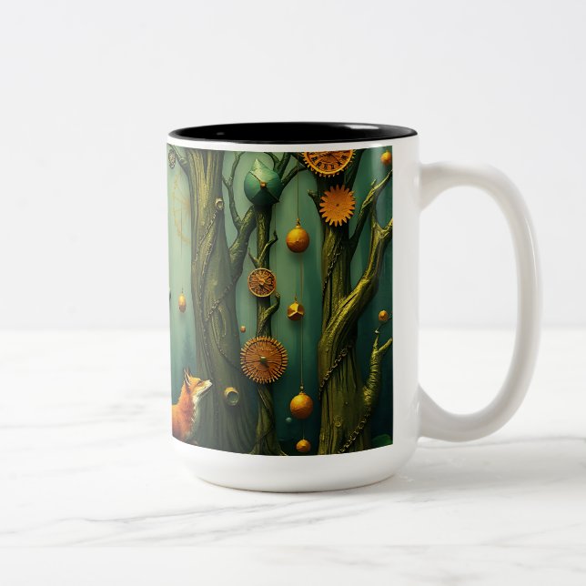 Fox in Clockwork Forest Two-Tone Coffee Mug (Right)