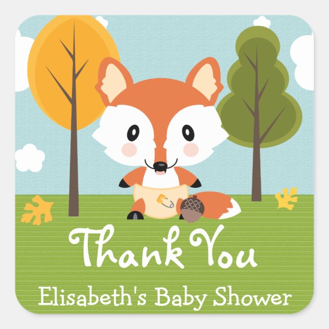 FOX IN DIAPERS BABY SHOWER THANK YOU SQUARE STICKER (Front)