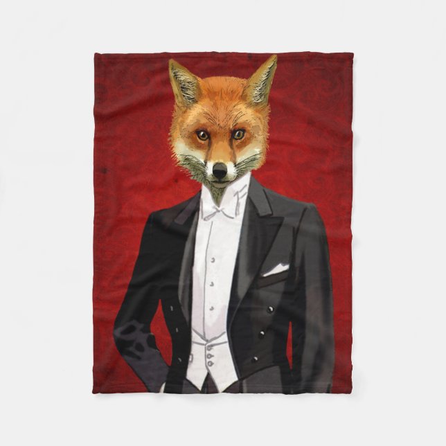Fox In Evening Suit, Portrait Fleece Blanket (Front)