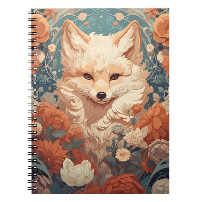 Fox In Forest Beautiful Floral Fox Notebook (Front)