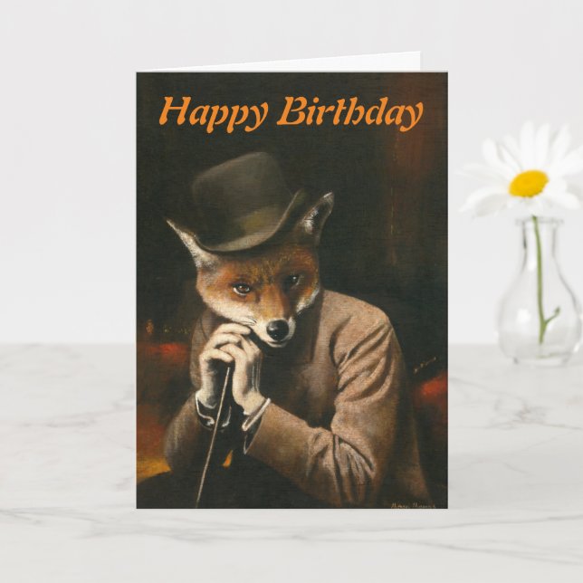 Fox In Hat Birthday Card (Small Plant)