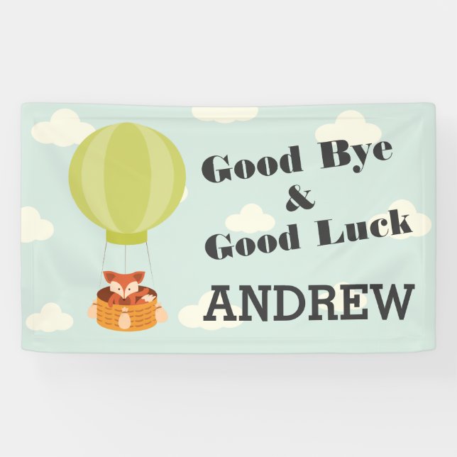 Fox in Hot Air Balloon Good Bye Personalised Banner (Horizontal)
