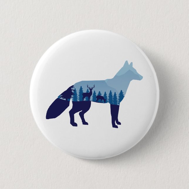 Fox In Mountain Forest T-Shirt Trucker Hat 6 Cm Round Badge (Front)