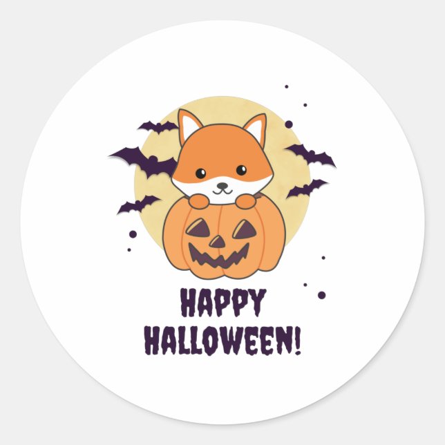 Fox In Pumpkin Sweet Foxes Happy Halloween Classic Round Sticker (Front)