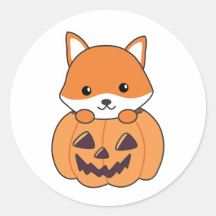 Fox In Pumpkin Sweet Foxes Happy Halloween Classic Round Sticker