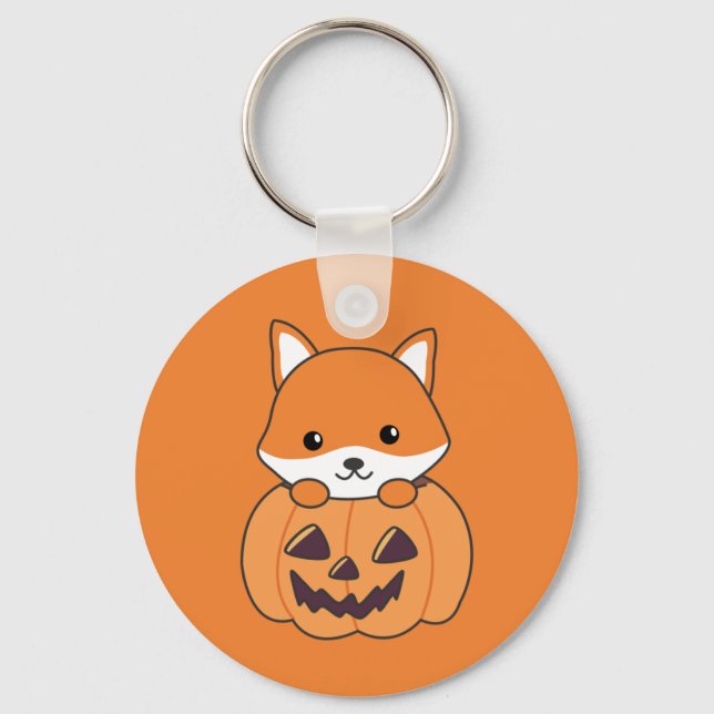 Fox In Pumpkin Sweet Foxes Happy Halloween Keychai Key Ring (Front)