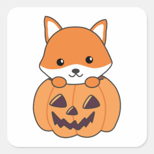 Fox In Pumpkin Sweet Foxes Happy Halloween Square Square Sticker