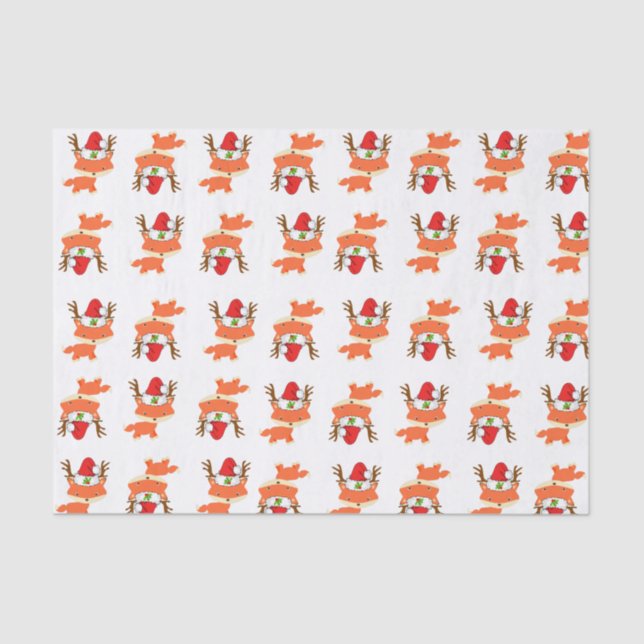 Fox In Reindeer Santa Hat Pattern First Christmas Tissue Paper (Front)
