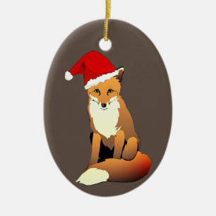 Fox in Santa Hat Ceramic Ornament