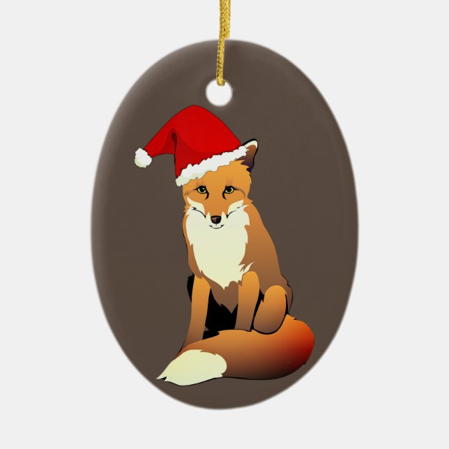 Fox in Santa Hat Ceramic Ornament (Front)
