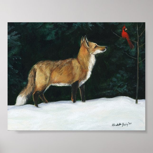 "Fox in Snow" Wildlife Art Reproduction Poster (Front)
