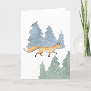 Fox in Snowy Forest Watercolor Holiday Nature
