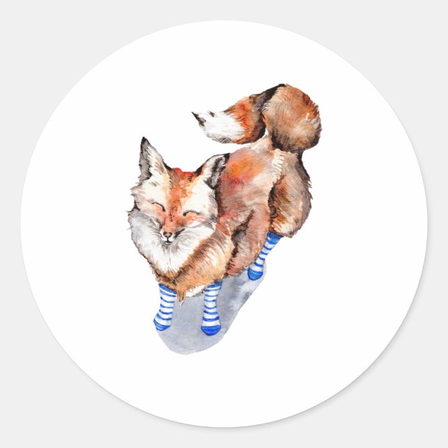Fox in Socks Classic Round Sticker (Front)