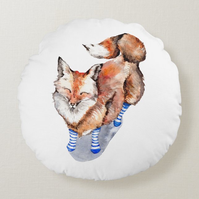 Fox in Socks Round Cushion (Front)