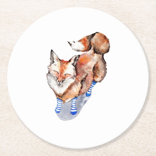 Fox in Socks Round Paper Coaster (Front)