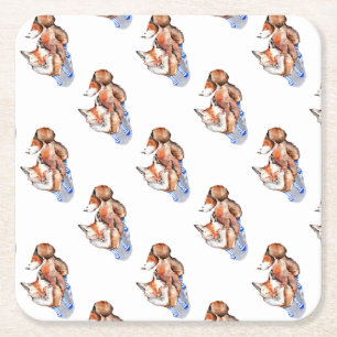 Fox in Socks Square Paper Coaster
