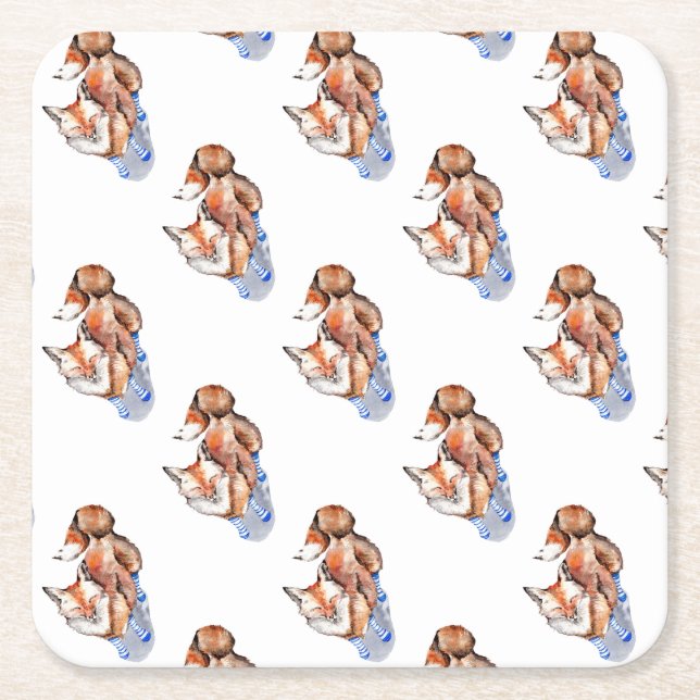 Fox in Socks Square Paper Coaster (Front)