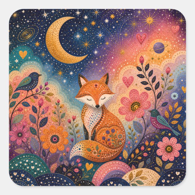 Fox in Star Garden Square Sticker (Front)